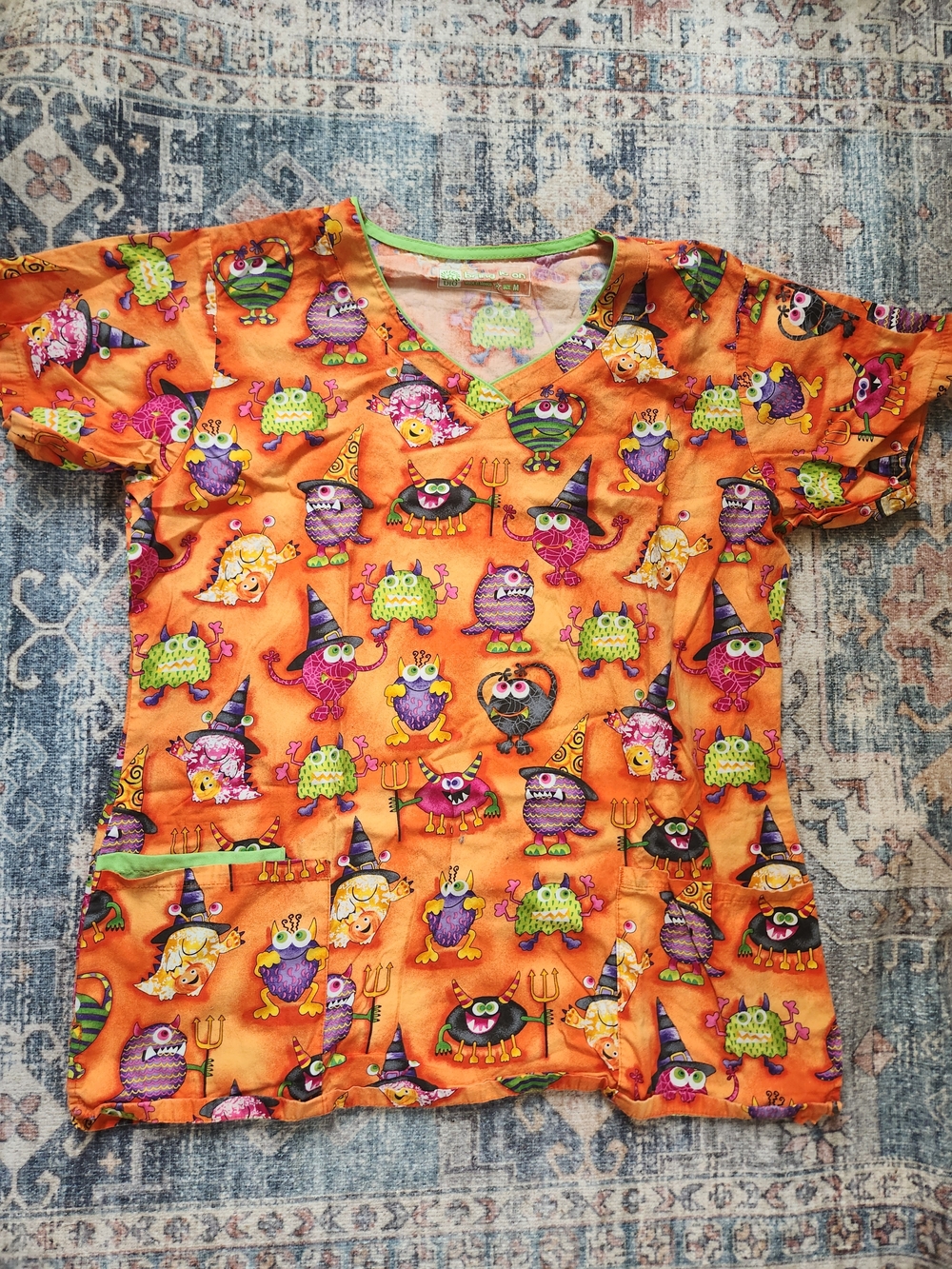 Women’s Halloween Orange Printed Scrub Top
